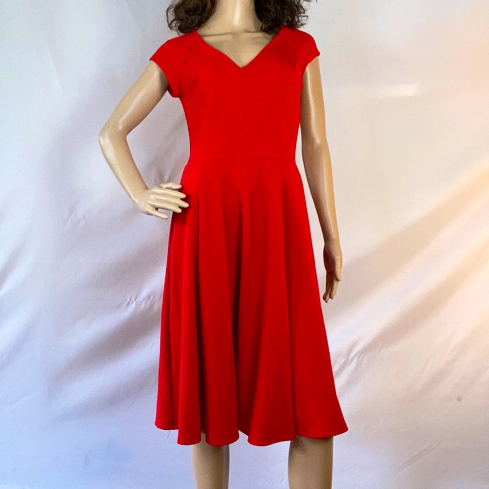 Size Medium Red crepe Aline ModCloth Dress, zip back, v neckline